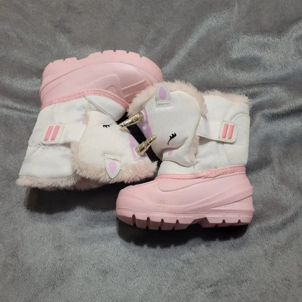 Cat & Jack Unicorn Snow Boots Little Girls 5 Faux‎ Fur Lined Pink Winter Shoes